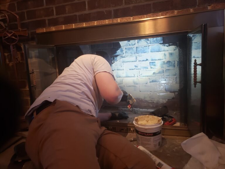 Projects wood burning fireplace repair to bricks in Plano Texas