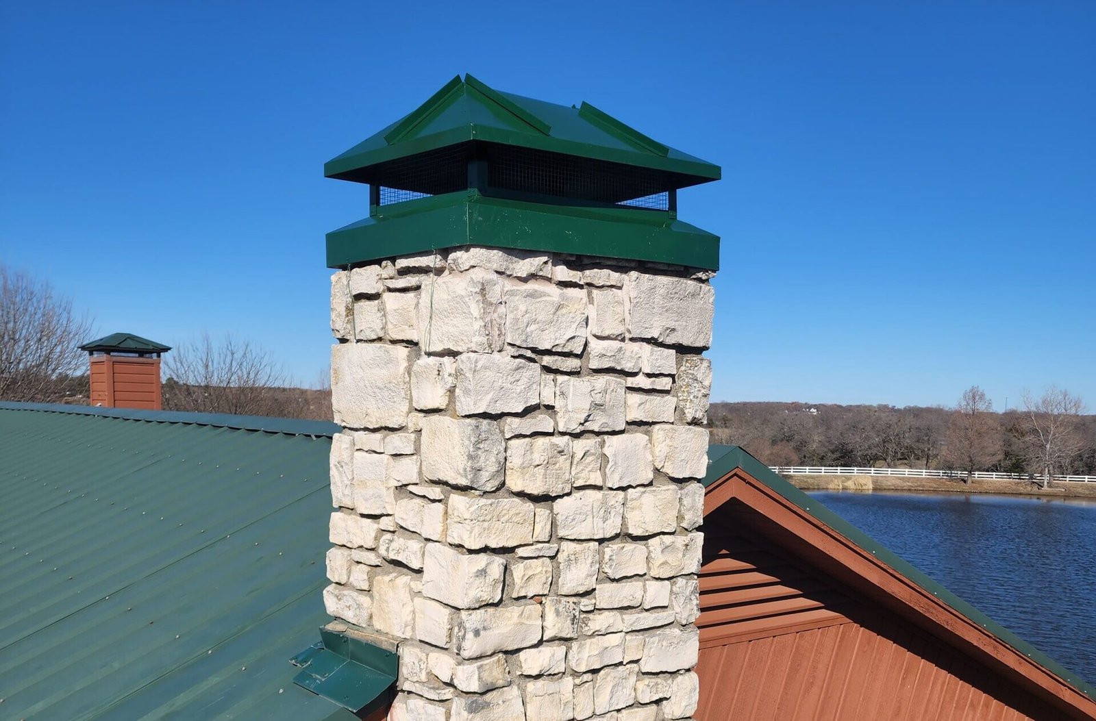 Custom green stainless steel chimney caps in Dallas Texas