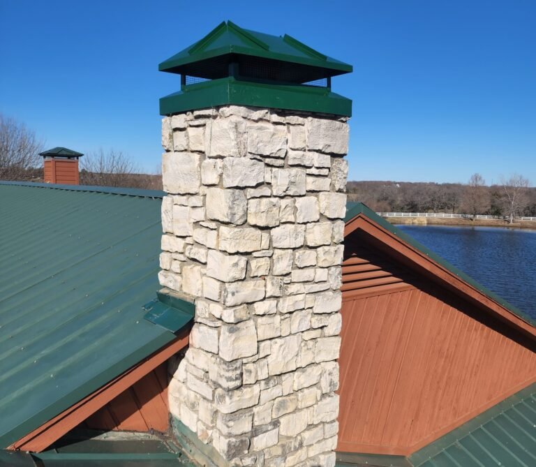 Projects custom green stainless steel chimney cap installation in Decatur Texas