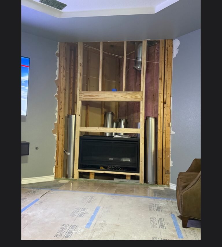 Projects new gas fireplace direct vent unit installation in Mckinney Texas