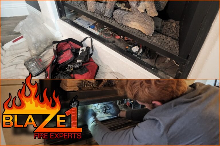 Projects gas fireplace technician fixing and servicing a gas fireplace in Denton Texas