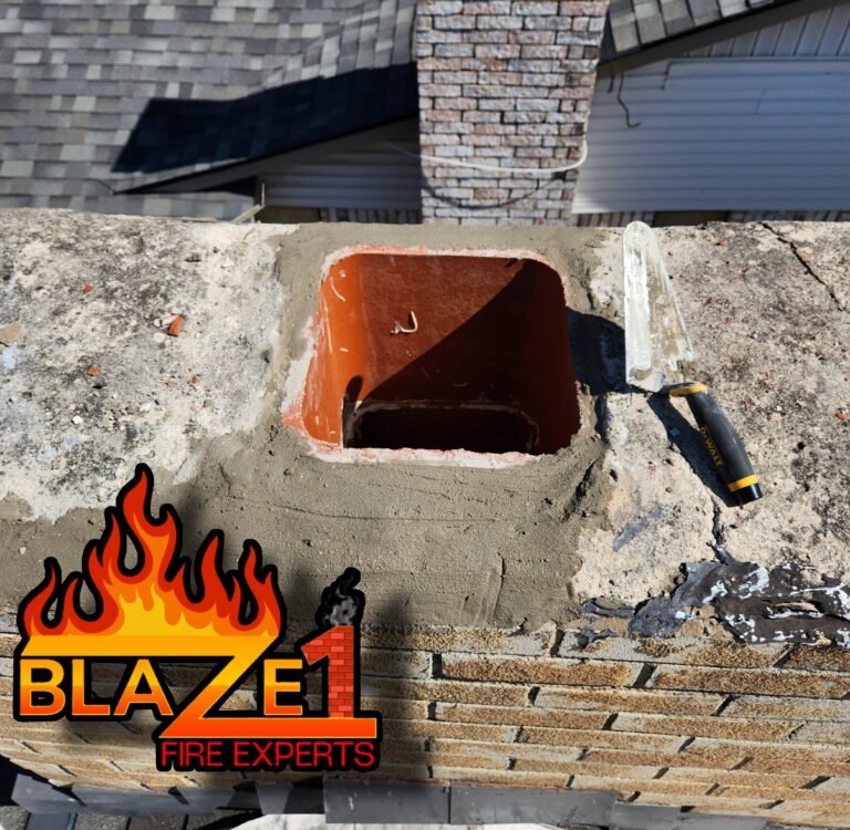 Projects chimney flue replacement and chimney crown rebuild in flower mound texas