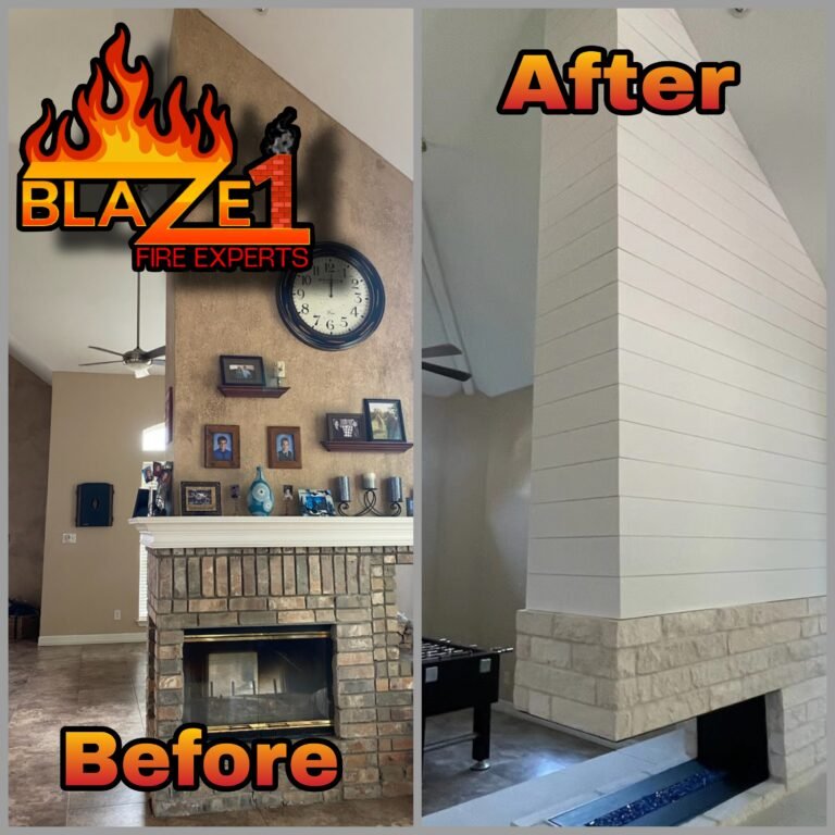 Projects fireplace hearth and facing remodel and unit replacement in Flower Mound texas
