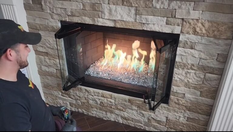 Projects gas fireplace cleaning and service with fire glass install in Frisco Texas