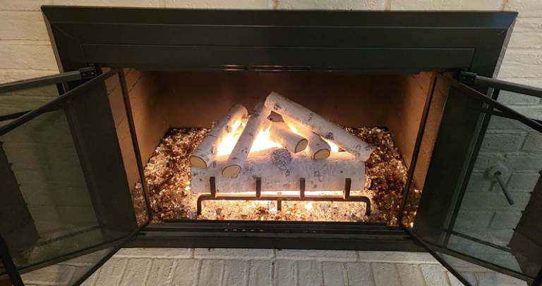 Projects birch with copper white fire glass cabinet glass doors in Plano Texas