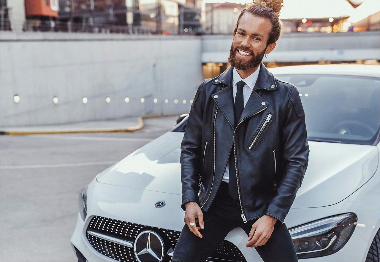man, car wallpapers, guy, long hair, mercedes benz, white car, car, male, young
