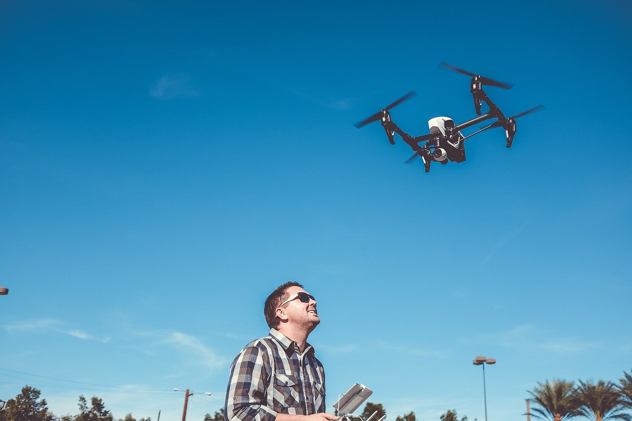 flying, camera, drone, gadget, technology, aerial, modern, photography, outdoor, guy, sunglasses, happy, blue camera, blue photography, drone, drone, drone, drone, drone