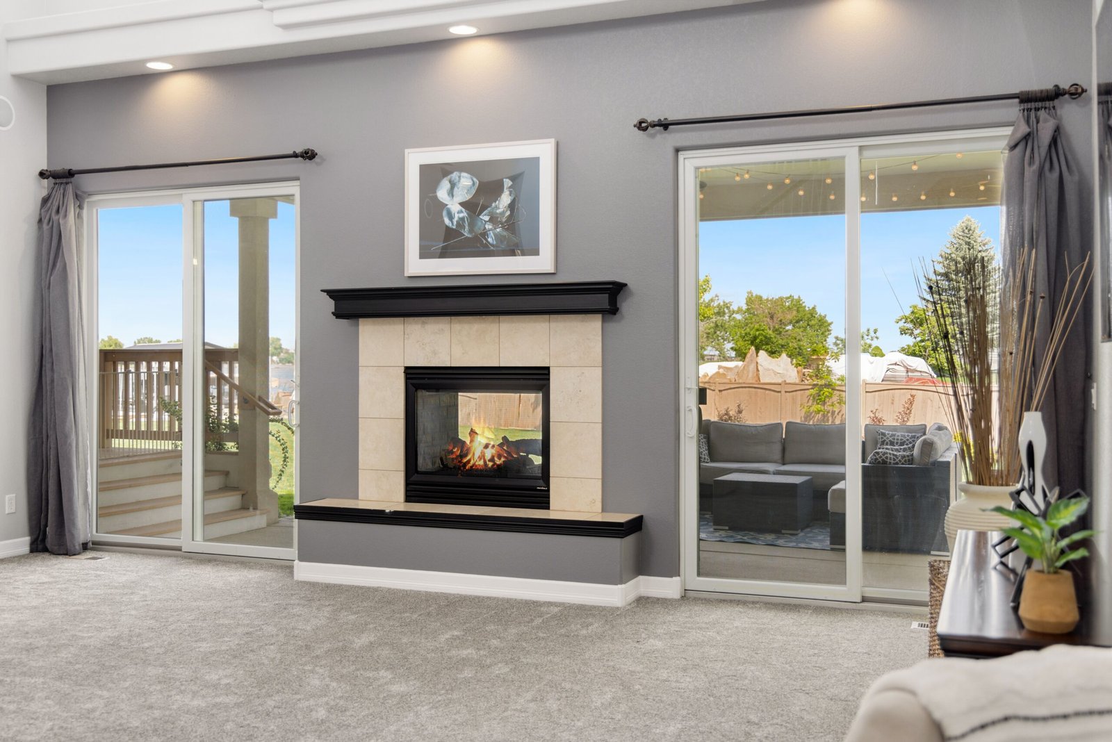 Elegant gas fireplace insert in Frisco Texas.